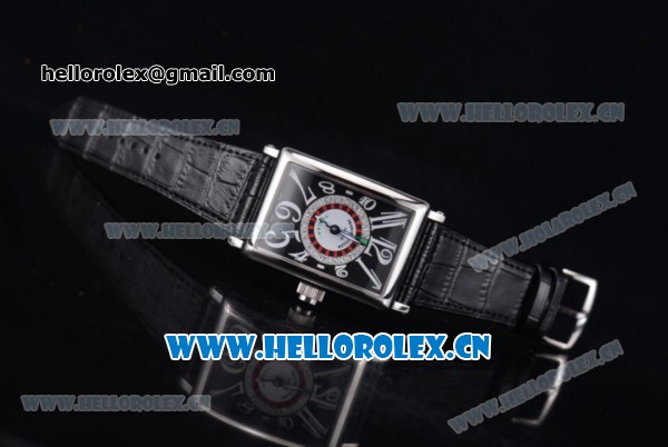 Franck Muller Long Island Las Vegas Asia 2813 Automatic Steel Case with Black Dial Arabic Numeral Markers and Black Leather Strap - Click Image to Close
